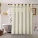 Inhousolu Long No Hook Shower Curtain with Snap in Fabric Liner Set Waffle Weave 230GSM Weighted Hem, Waterproof & Washable Bathroom Curtain Spa Luxury with Mesh Top Window 72" W x 78" L Ivory