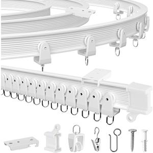 Flexible Bendable Ceiling Curtain Track, 16.4FT (5m), Curtain Track Ceiling Mount for Window, Sliding Curtain Track System, Room Divider for RV, Bathroom, Ceiling Curtain Rod, White