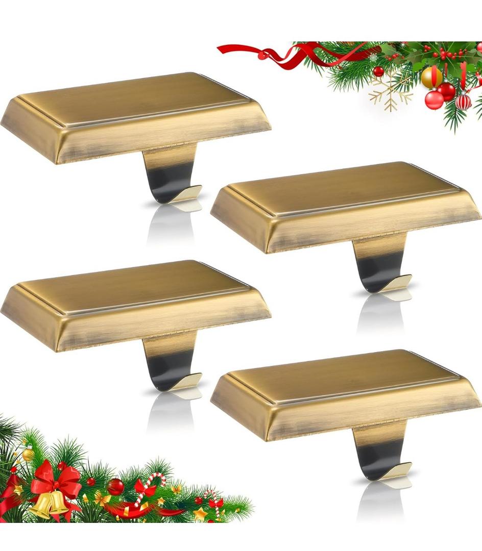 Zhengmy Christmas Stocking Holders for Mantle Weighted Stocking Holder Fireplace Hangers for Xmas Holiday Party Decoration(Stainless Steel,Bronze,2 Pcs)