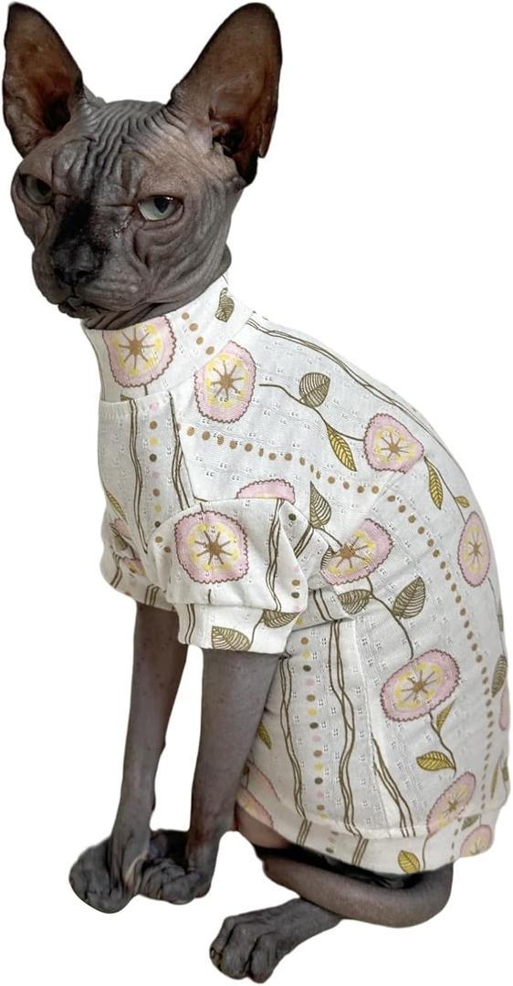 Limited Edition Sphynx Cat T-Shirts Elastic Hairless Cat Sweatshirt Pet Kitten Clothes Round Collar Kitten Shirts Vest Cats & Small Dogs Apparel (Dandelion, XL (10-12 lbs))