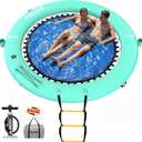 Inflatable Water Hammock Floating Dock, 10/8/6FT Round Floating Ring with Water Ladder and Cup Holder, Inflatable Dock Floating Platform Island Raft Tanning Pool Float for Lake Beach