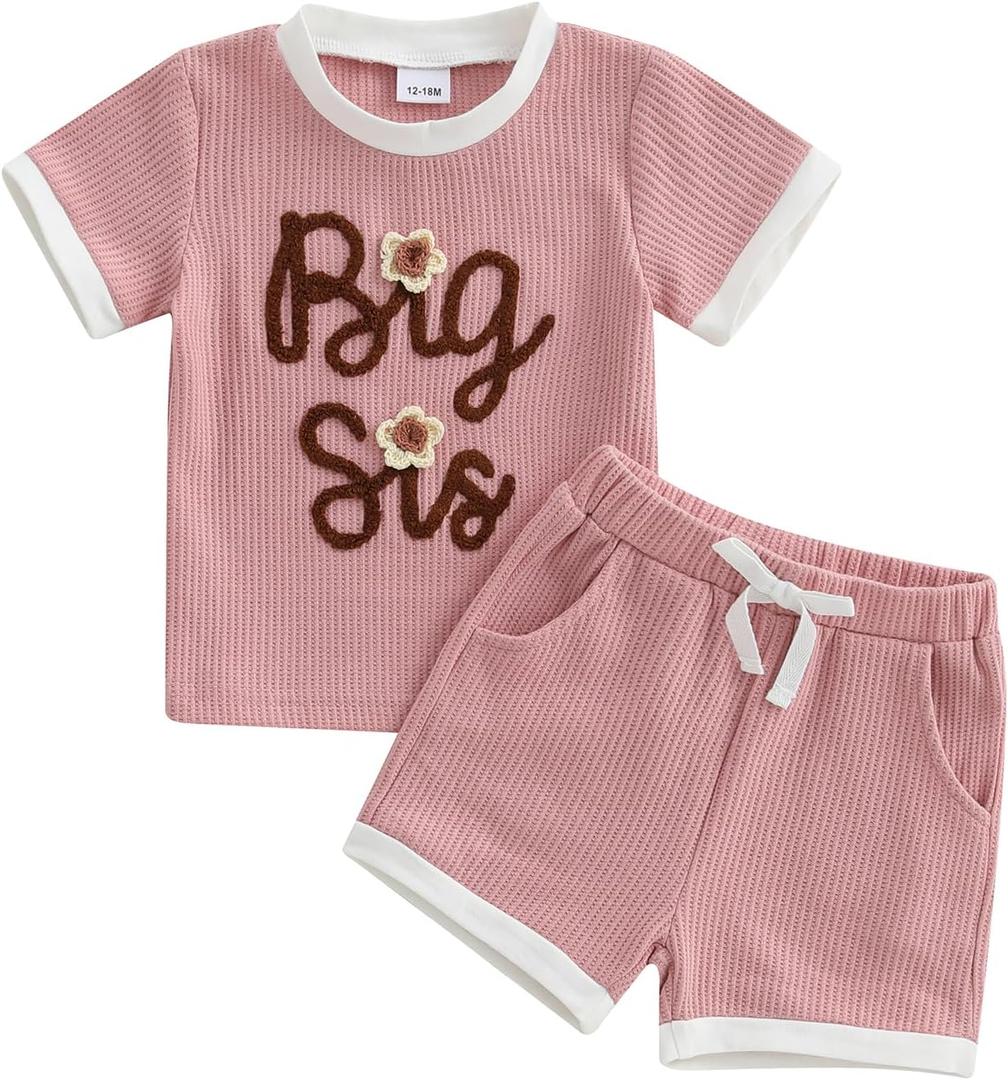 Rtnnsbbfcm Big Sister Little Sister Matching Outfits Short Sleeve Floral Shirts Shorts Sets Infant Toddler Summer Clothes (18-24 Months)