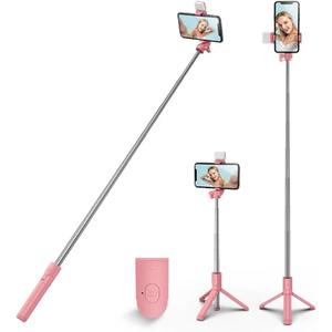 XIHAMA Selfie Stick Tripod with Light,3 in 1 Extendable Selfie Stick with Wireless Remote,Portable Phone Tripod Stand Compatible with iPhone 16 15 14,Samsung Smartphone and More