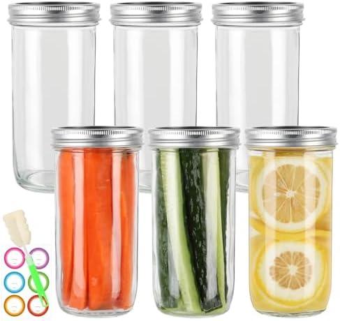 24 oz Wide Mouth Mason Jars 4 Pack, Glass Canning Jars with Airtight Lids, Leakproof Reusable Storage Containers for Pickling, Jam, Honey, Sauces, DIY Projects, Great Value Set with Secure Packaging