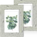 Hongkee 4x6 Picture Frame Set of 2, Made of Real Glass and Sage Green Wooden Frame - Display Pictures 3.5x5 with Mat or 4x6 Without Mat, 4 by 6 Photo Frame for Wall or Tabletop Display