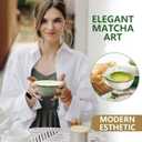 Taruzil Matcha Whisk Set with Matcha Bowl, Matcha Bamboo Whisk, Scoop, Sifter, Matcha Whisk Holder Unique Gifts for Women Mom Her Girl Friend Home Kitchen Decor Gifts for Christmas, Birthday