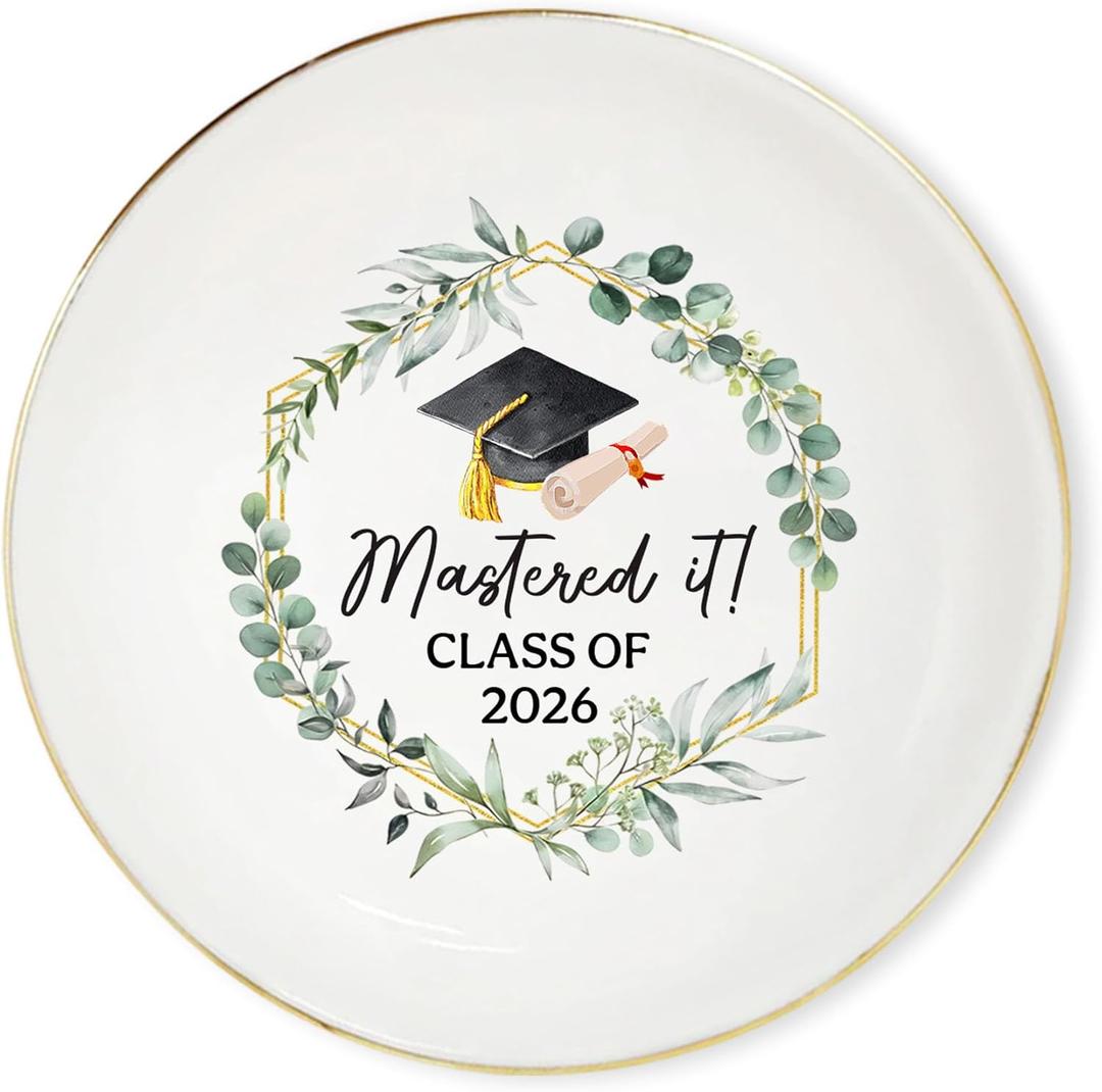 Class Of 2026 Jewelry Tray, Graduation Jewelry Dish, Graduation Hat Ceramic Trinket Tray for Students, College University High School Graduate Congratulation Gift, Masters Degree Keepsake, Mastered It