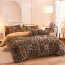 Mengersi Leopard Print Duvet Cover Set Shaggy Fluffy Duvet Cover Set,Cheetah Print Velvet Duvet Cover,Faux Fur Quilt Cover with Pillow Shams,Zipper Closure Queen Size
