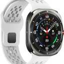 Watch Band Compatible with Samsung Galaxy Watch Ultra 47mm, Breathable Hollow-out Sport Band for Women Men Soft Silicone Galaxy Watch 7 Ultra Replacement Band-White