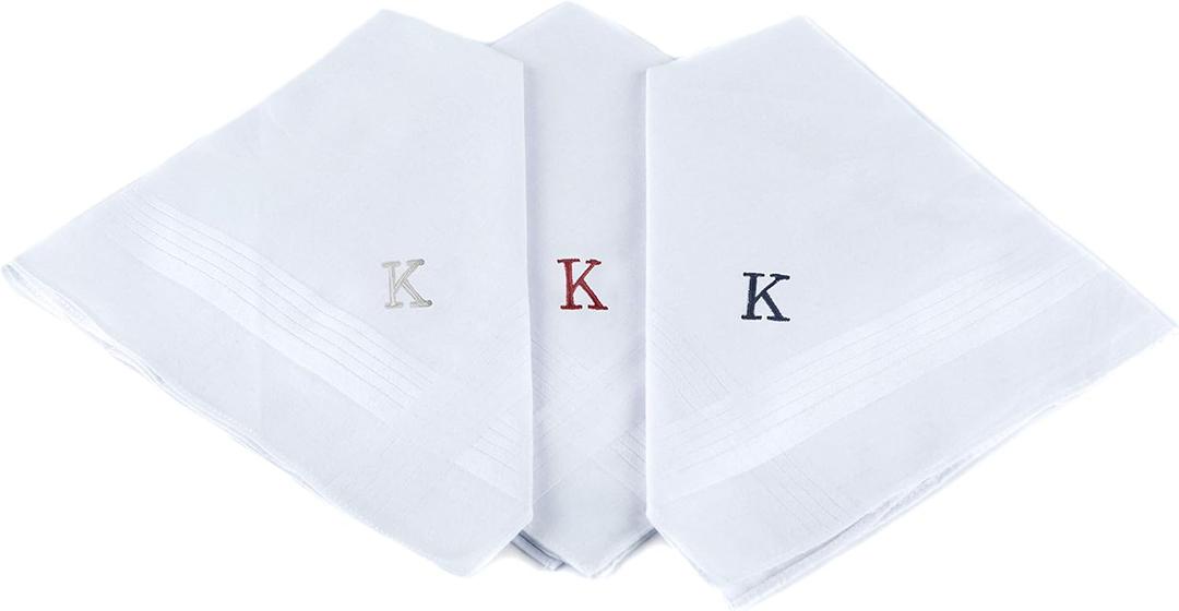 Initial Handkerchief for Men, Monogrammed Boxed 3 Piece Set,100% Cotton