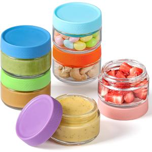 AOZITA 6 Pack Salad Dressing Container To Go, 2 oz Glass Small Condiment Containers with Lids for Lunch Box, Reusable Leakproof Sauce Cups for Picnic and Travel (Bright)