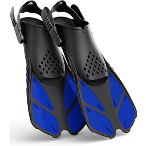 Greatever Snorkel Fins Adjustable Buckles Open Heel Swim Flippers Travel Size Short Swim Fins for Snorkeling Diving Swimming Adult Men Womens (L/XL(Adult US Size 9-13), Blue)