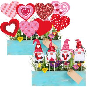 Bucherry 12 Pcs Valentine's Day Love Gnome and Heart Shape Planter Stakes Valentines Day Decorative Garden Yard Stakes Valentines Flower Pots Signs for Home Anniversary Party Outdoor Lawn Decor