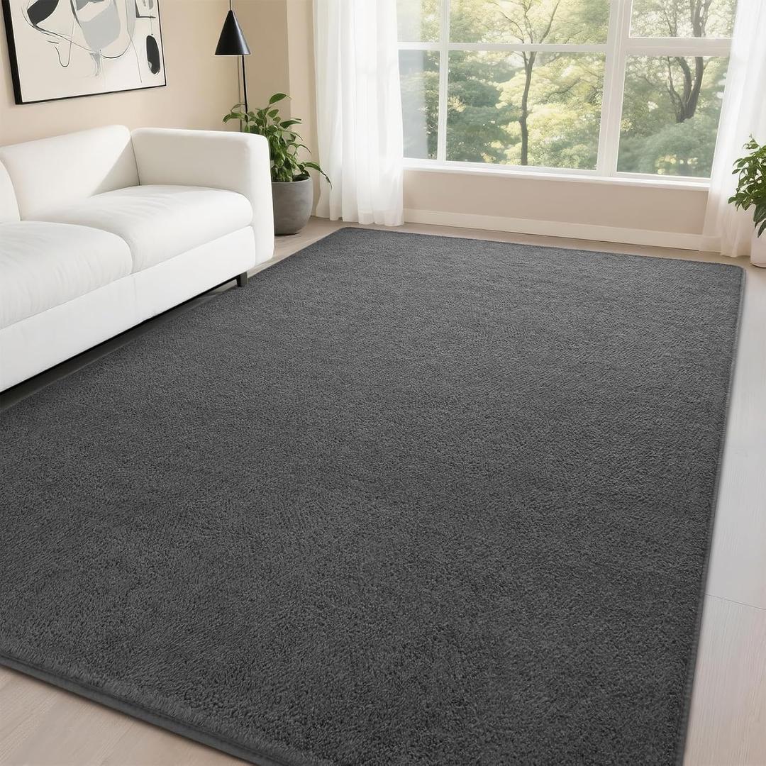 DweIke 4x6 Dark Gray Rugs for Bedroom Living Room, Soft Fluffy Washable Low Pile Solid Color Rug, Non-Slip Throw Carpets for Kids Boys Girls Dorms Nursery Classroom Home Decor
