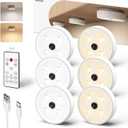 EZVALO Puck Lights with Remote Control, Rechargeable LED Battery Operated, Wireless, Group Control, Dimmable Under Cabinet/ Counter Lighting Closet Light (6 Pack)