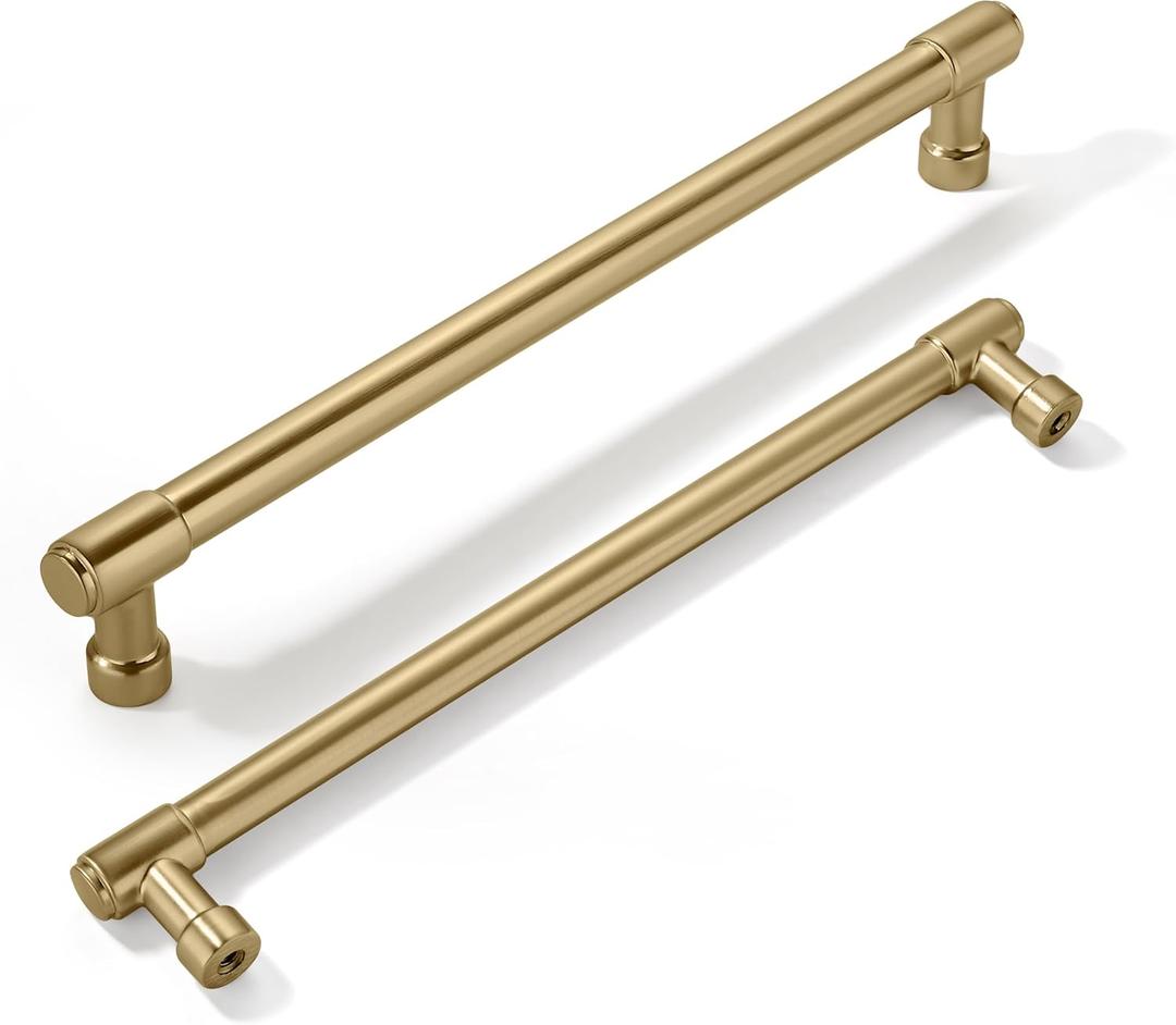khtumeware 10 Pack Brushed Brass Cabinet Pulls 8 Inch(203MM) Hole Centers Kitchen Brushed Gold Cabinet Handles Cabinet Hardware Kitchen Handles for Cabinets Cupboard Handles Drawer Pulls