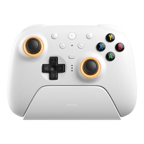 8BitDo Ultimate 2 Wireless Controller for Windows PC, Apple, Steam & Android, Gaming Controller with TMR Joysticks, Hall/Tactile Triggers, Motion Control, RGB Fire Ring, 1000Hz Polling Rate, White