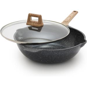 GreenLife Arte 5.1QT 12 Wok, Healthy Ceramic Nonstick, Induction Suitable, Non Toxic PFAS & PFOA-Free, All in One Multi-Purpose Cooking, Fry, Boil, Stay Cool Handles, Dishwasher Safe, Speckled Black