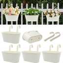 vensovo Metal Railing Planter for Outdoor Plants - 5 Pack Balcony Hanging Planter Box with Detachable Hooks and Drain Holes Oval Hanging Pots Fence Planters for Railing Garden Fence, Cream White