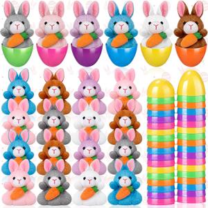 Blueweenly 24 Pack Prefilled Easter Eggs with Plush Bunny Toys Easter Basket Stuffers Egg Fillers Hunt Basket Egg Fillers with Bunnies Carrot for Kids Boys Girls Party Favors Classroom Prize