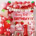 Berry Baby Girl 1st Birthday Decor, Strawberry First Birthday Decorations for Girls with Balloon Arch, Party Backdrop, High Chair Banner, Crown, Photo Banners, Cake Topper