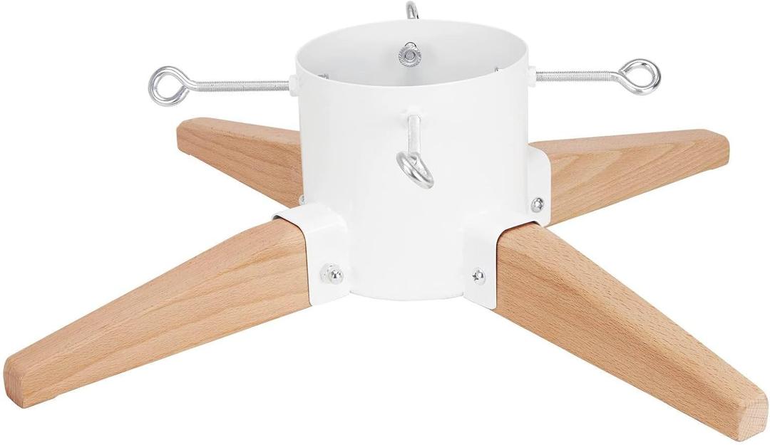 Christmas Tree Stand for Live Tree 8ft, Metal and Beech Hardwood Christmas Tree Holder with Spike for Fresh Tree, Tree Base for Real Tree, Arch Design, Seasonal Decor (White)
