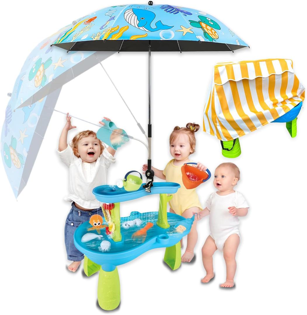 Water Table Cover and Water Table Umbrella for Water Table, Water Table Accessories for Water Table for Toddlers 1-3 Include a Umbrella For Water Table and a Water Table Cover