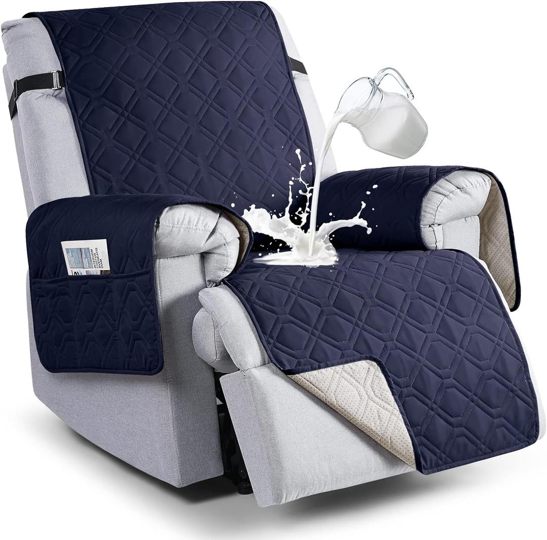VANSOFY 100% Waterproof Recliner Chair Covers, Recliner Cover Non-Slip Dog Chair Cover Furniture Protector Washable Slipcover with Pocket, Elastic Straps for Pets, Dogs(Dark Blue, 20")