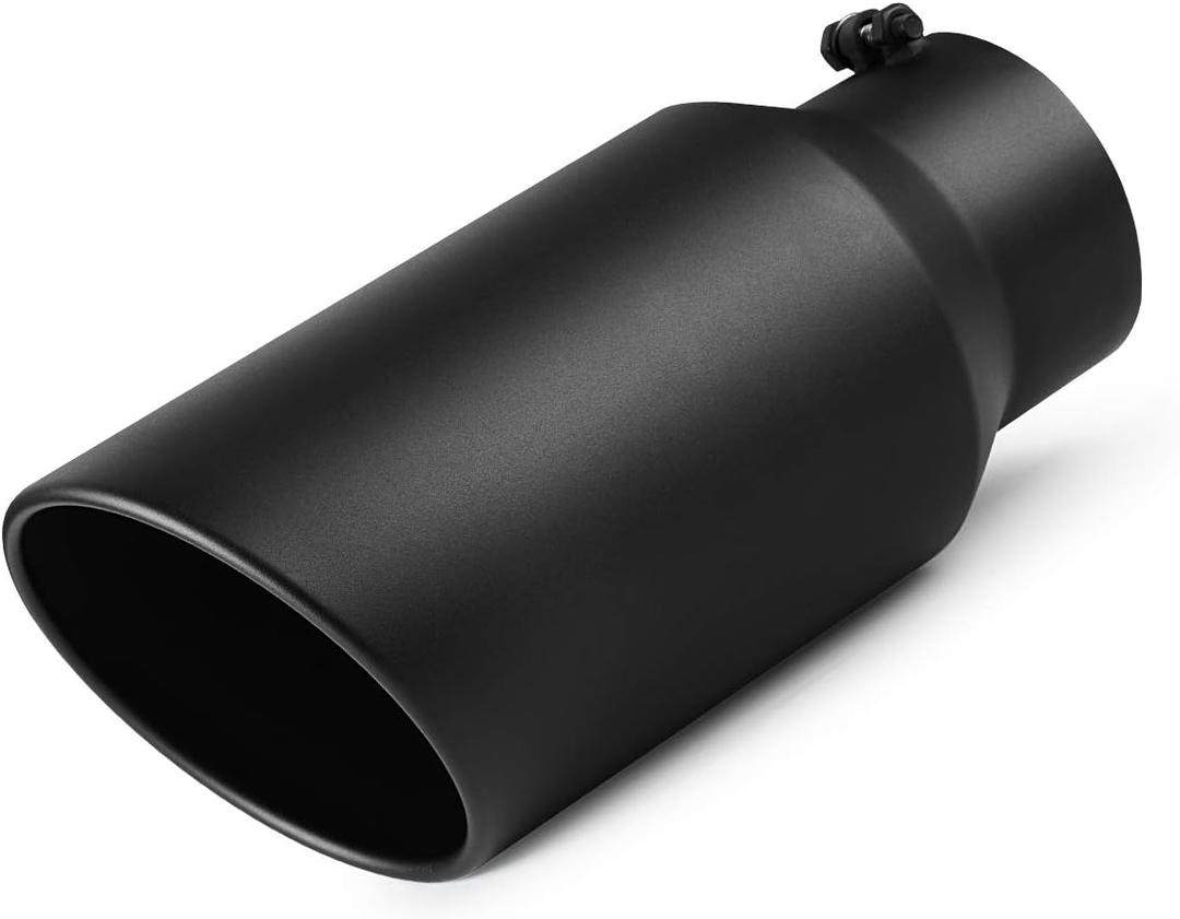 A-KARCK Exhaust Tip 5 Inch Inlet, 5 Inlet 7 Outlet 15 Long Black Coated Finish Muffler Tip For Truck Tailpipe, Stainless Steel Rolled Edge
