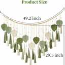 Green Macrame Wall Hanging Decor 29.5" x 49.3, Chic Boho Leaf Feather Tassel Garland Tapestries for Bedroom Living Room Nursery Decor