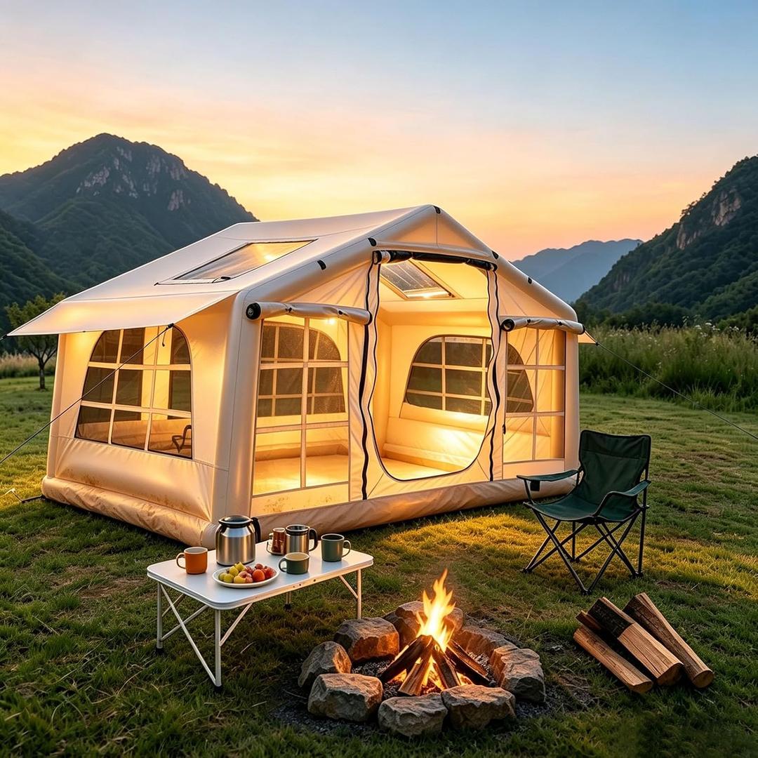 Inflatable Camping Tent, Glamping Blow Up Tent with Hand Pump for All-Season, 4 - 6 Person
