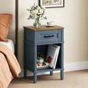 Small Farmhouse Nightstand, Wood Night Stand Set, End Table with Drawer, Small Rustic Wooden Bedside Table, Bed Side Table for Bedroom, Blue end Table with Storage for Bedroom LET512LR