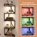 HAAYOT Corner Shelf Wall Mounted with Lights, 5-Tier Floating Metal Shelves for Living Room, Bedroom, Rustic Brown, 10 inches x 14 inches x 52 inches