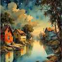 TAOPAOLAB Countryside Night Paint by Numbers Kit for Adults - DIY Riverside Village and Reflection Painting on Canvas 16x20 Inches, Acrylic Paint Set for Beginners, Art for Home Decoration or Gifts