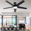 Ceiling Fans with Lights, 48 inch Low Profile Ceiling Fan with Light and Remote Control, Flush Mount, Reversible Motor, Dimmable, Noiseless, Black Ceiling Fan for Bedroom, Indoor/Outdoor Use