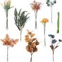 Floroom Artificial Greenery Stems Box Set, 39pcs with 8 Kinds of Faux Greenery Flowers Picks for DIY Bridal Bouquets Wedding Floral Arrangement Table Centerpieces, Earth Tones & Teal