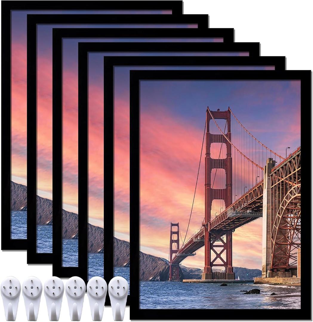 6 Sets 10x14 Picture Frame, Frames for 10 x 14 Canvas Collage Photo Poster Certificate Diamond Painting Art Wall Gallery, High Transparent Horizontal Vertical Black 10 by 14 Inches