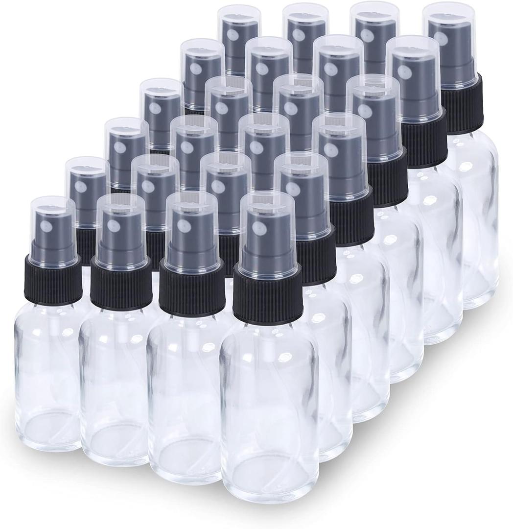 2oz Glass Spray Bottle, Fine Mist Boston Glass Bottles with Black Fine Mist Sprayer Small Clear Bottles for Essential Oils, Bath, Beauty, Hair & Cleaning, Clear, Pack of 48 (2 Ounces)