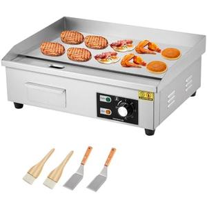 Garvee 21 in Stainless Steel Electric Griddle, Commercial Flat Top Grill, 1600W Non-Stick Teppanyaki Griddle with 2 Shovels & 2 Brushes, Adjustable Temperature for Kitchen, BBQ