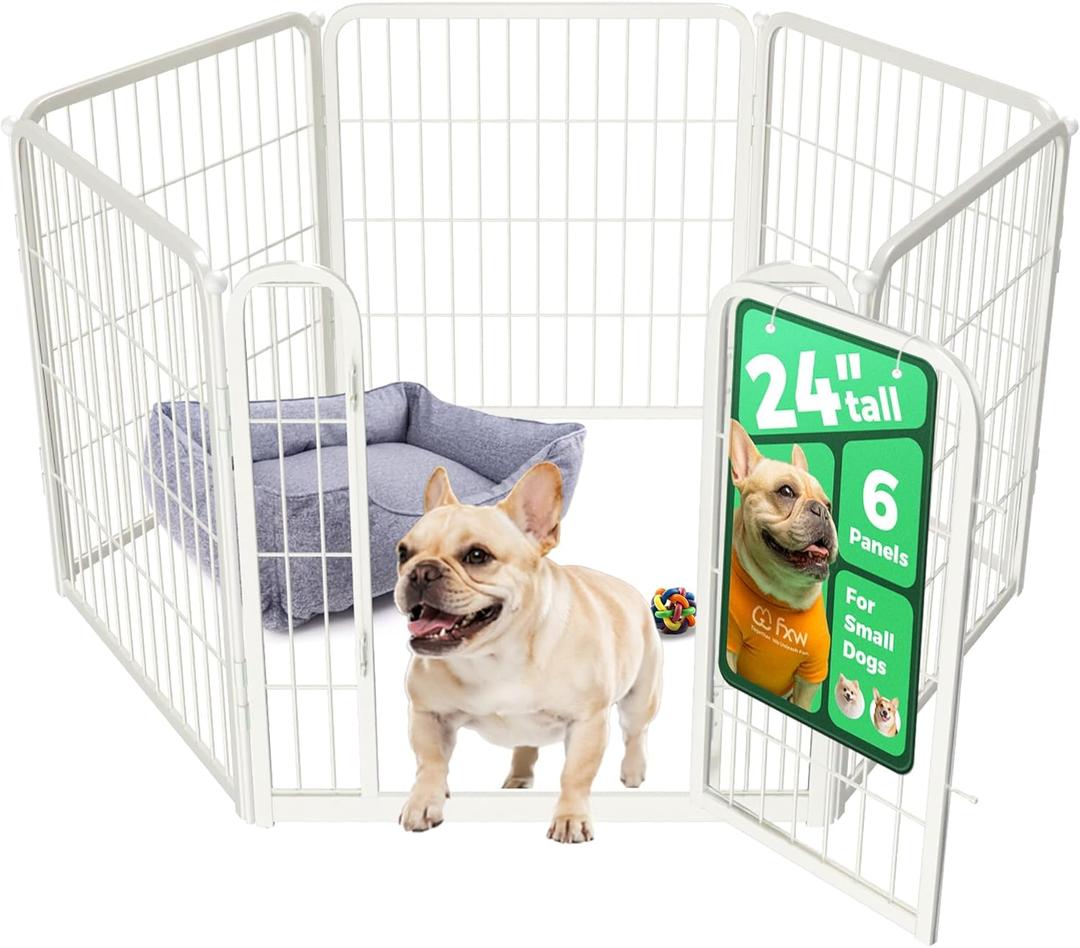 FXW Homeplus Unleashed Indoor Dog Playpen - Stress-Free and Safe Play, Heavy Duty 24 Inch 6 Panels Dog Pen for Puppy and Small Dogs, WhitePatented