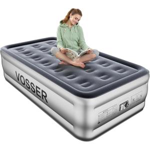 Twin Air Mattress with Built in Pump,18 Raised Blow Up Mattress, Inflatable Mattress in 2 Mins, Single Twin Size Air Mattress for Camping, Floor & Travel, Air Bed for Adults,330LB Max (Silver)