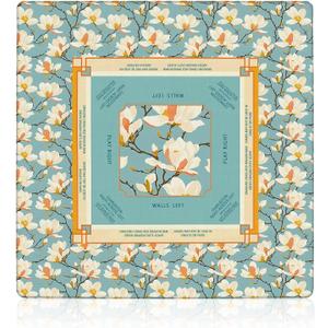 Chinoiserie Magnolia Blue Mahjong Mat 31.5 x 31.5 in, Traditional Oriental Chinese White Floral Anti Slip and Noise Reduction Game Table Cover for Mahjong Dominoes Card Board Tile Games