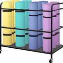 Yoga Mat Rack Storage Basket with Wheels,All-in-One Organizer for Yoga Mat Holder,Home Gym Equipment Storage Cart for Dumbbells, Kettlebells and Foam Rollers