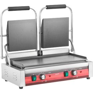 EGGKITPO Commercial Dual Panini Press with 2 Flat Plates Electric Panini Grill with Temperature Control and Handle 19.5" 9.4" Large Cast Iron Sandwich Maker for Kitchen Business 110V 3400W