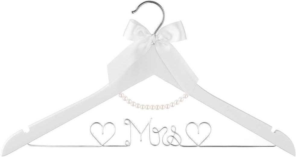 Bridal Dress Hanger Solid Wood Dress Hangers Mrs Letter Hanger Wedding Gift (Silver White Hangers and Pearls)