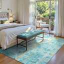 Ompaa Living Room Rug 5x7 Teal Blue Area Rug Machine Washable Boho Rug Non Slip Abstract Vintage Indoor Large Rugs for Bedroom, Classroom, College Dorm, Farmhouse, Dining Room, Kids Playroom