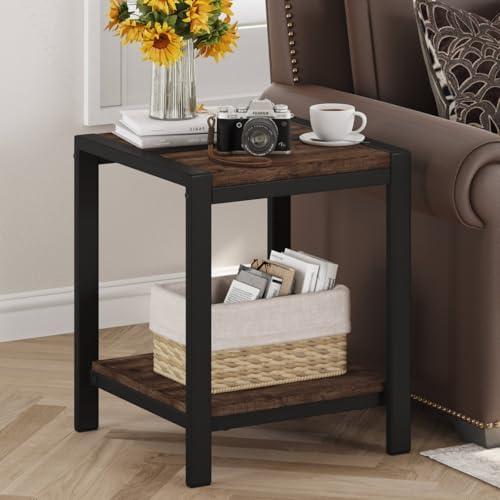 BON AUGURE End Table, Small Side Table for Living Room, Night Stand, Bedside Tables with 2-Tier Storage Shelves for Bedroom, Small Spaces (Rustic Oak)