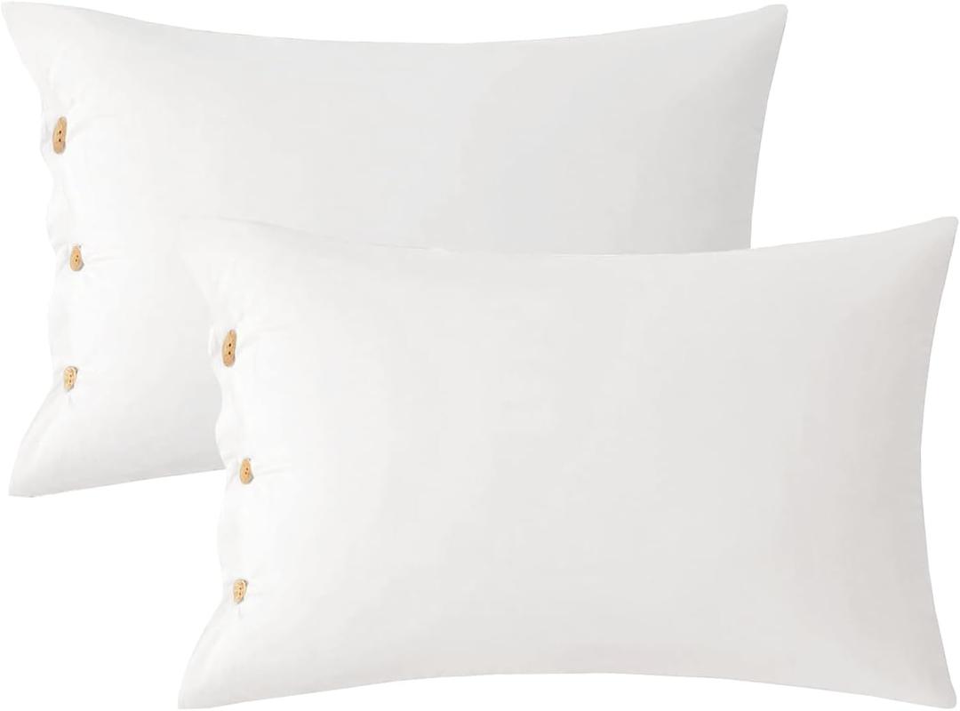 JELLYMONI Pillowcases Standard Set of 2 Cotton Button Pillow Covers 2026in Cream White Bed Pillow Cases 100% Washed Cotton Soft Breathable (Pillows are not Included)