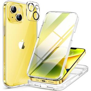 Miracase Glass Series Designed for iPhone 14 Case 6.1 inch, 2023 Upgrade Full-Body Clear Bumper Case with Built-in 9H Tempered Glass Screen Protector and Camera Lens Protector,Clear (iPhone 14 6.1'')