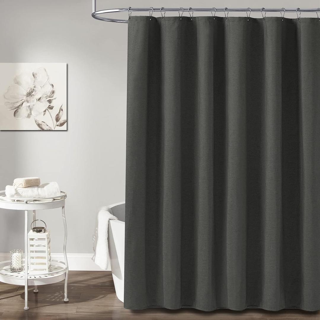 BTTN 78 Inch Long Shower Curtain, Gray Linen Textured Thick Weighted Fabric Shower Curtain Set with 12 Hooks, Tall Hotel Neutral Waterproof Polyester Shower Curtains for Bathroom, 72x78, Charcoal Grey
